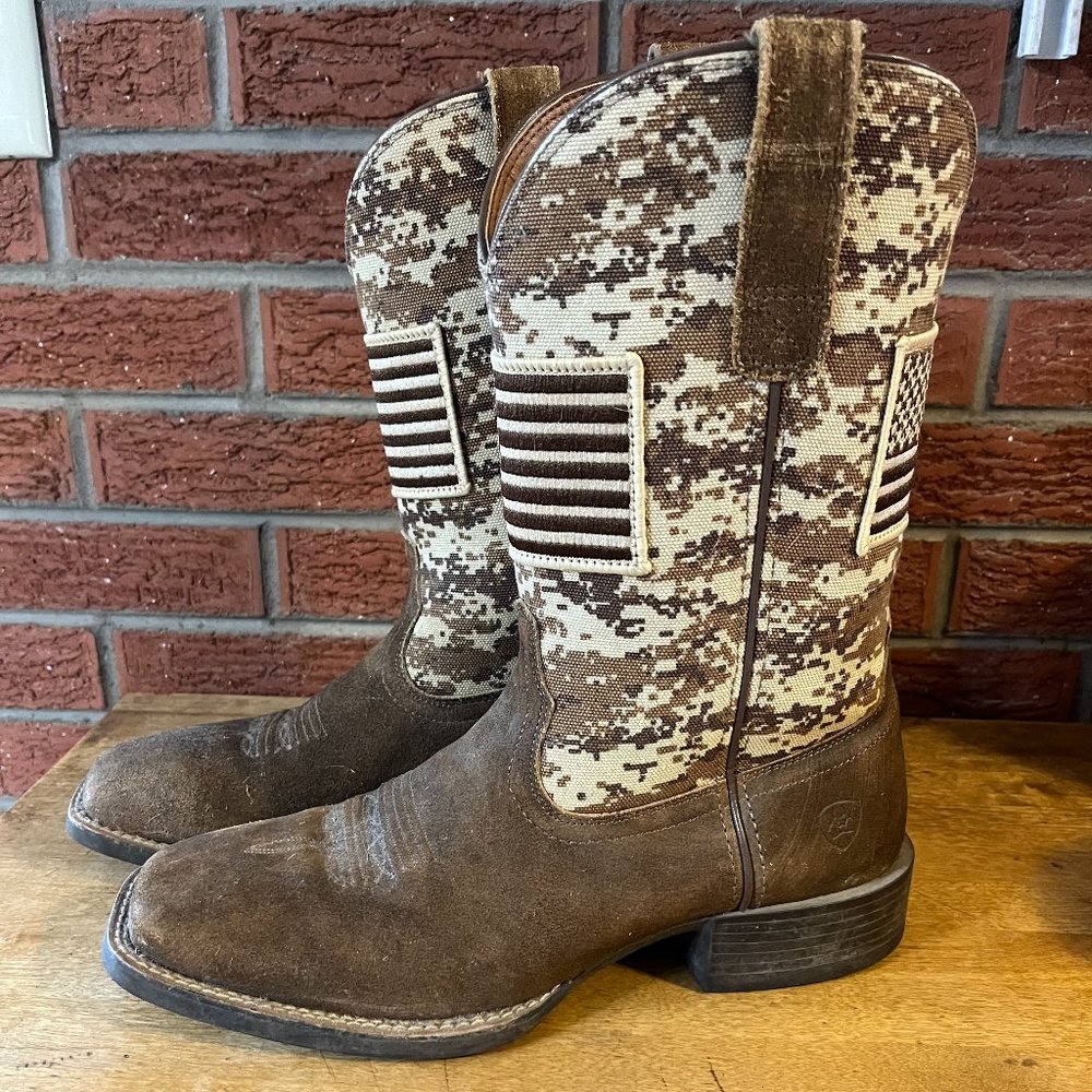 Ariat Men's Cowboy Boots 9D - Brown/Tan/Camo/Flags